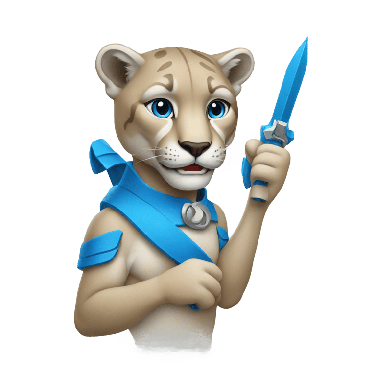 genmoji: a blue cougar holding a pointer