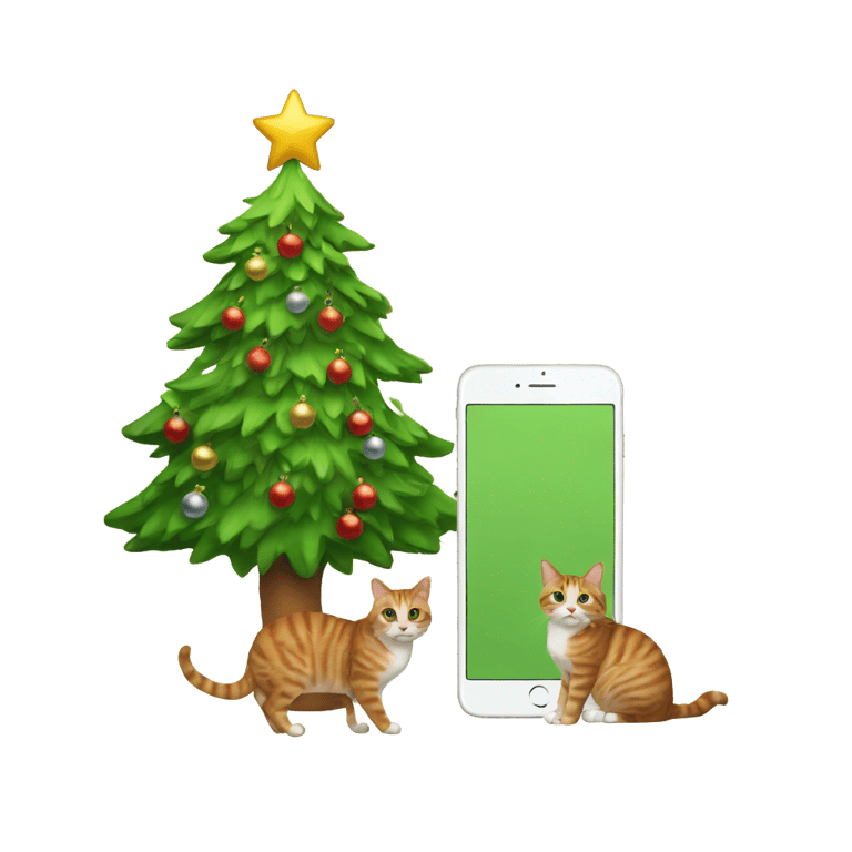 genmoji: A Christmas tree with a cat and a iPhone + iPad