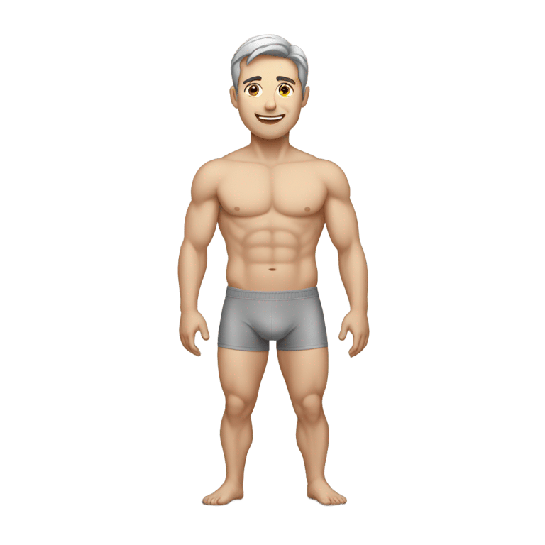 genmoji: white man wearing a gray briefs