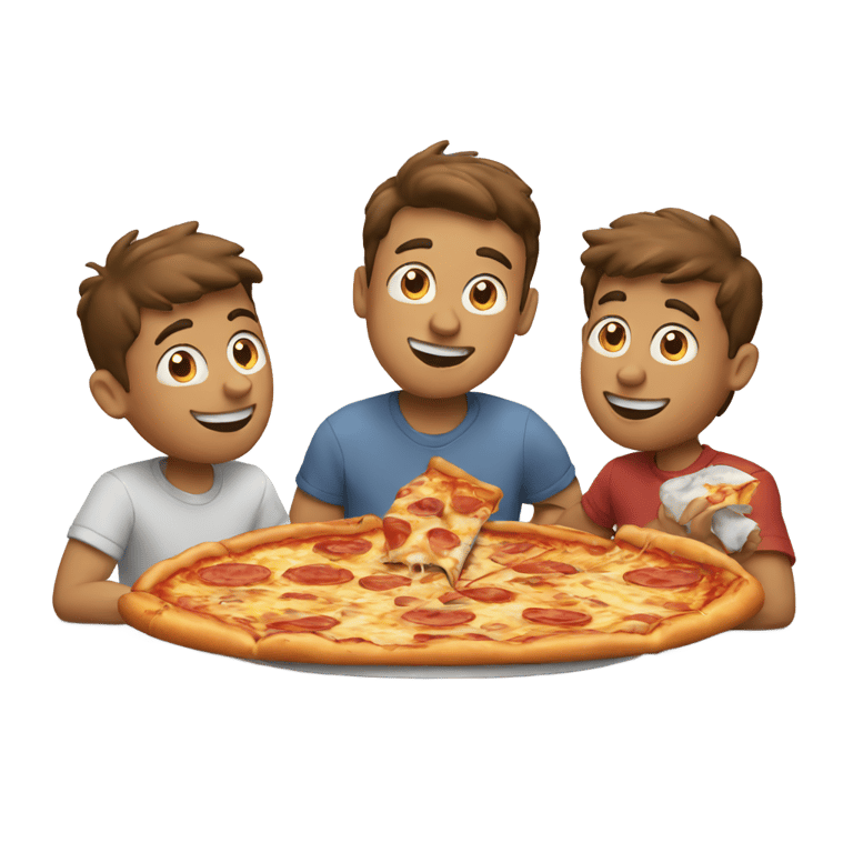 genmoji: 3 guys eating pizza