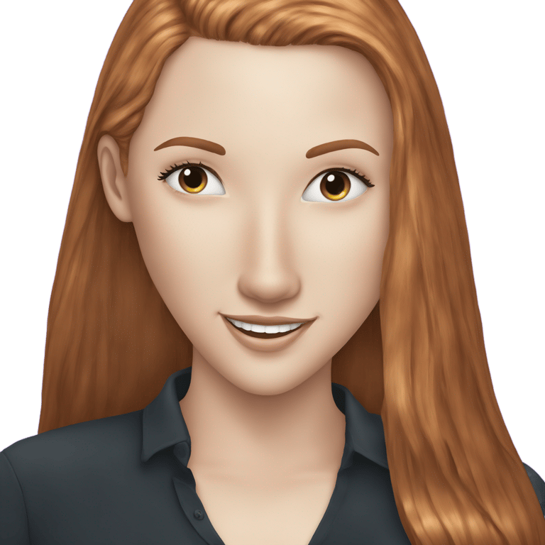 genmoji: a beautiful white girl smiling with a ginger, perfect and straight hair