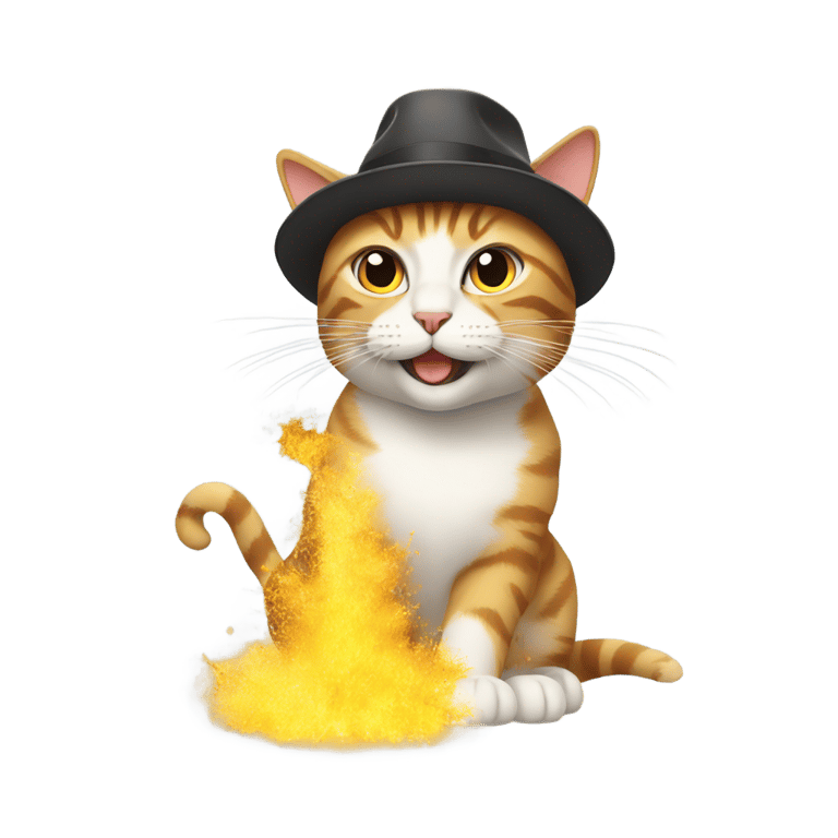 genmoji: A rad cat with a hat explosion