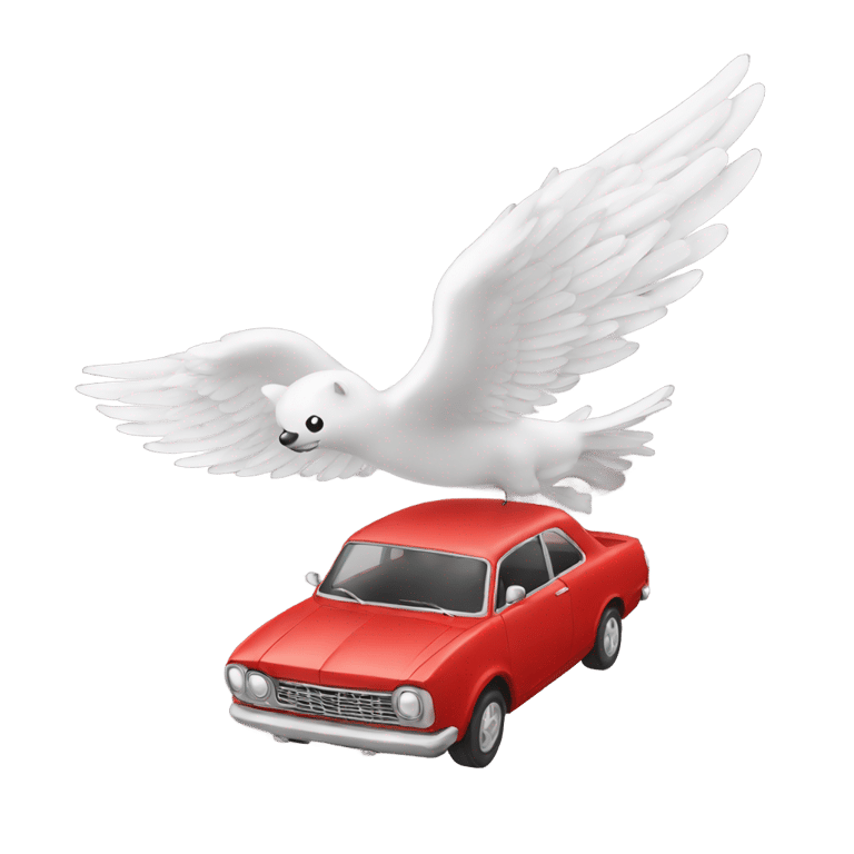 genmoji: A red car flying with white wings