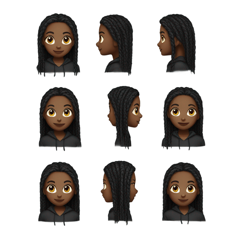 genmoji: dark skin girl with long black braids wearing black hoodie