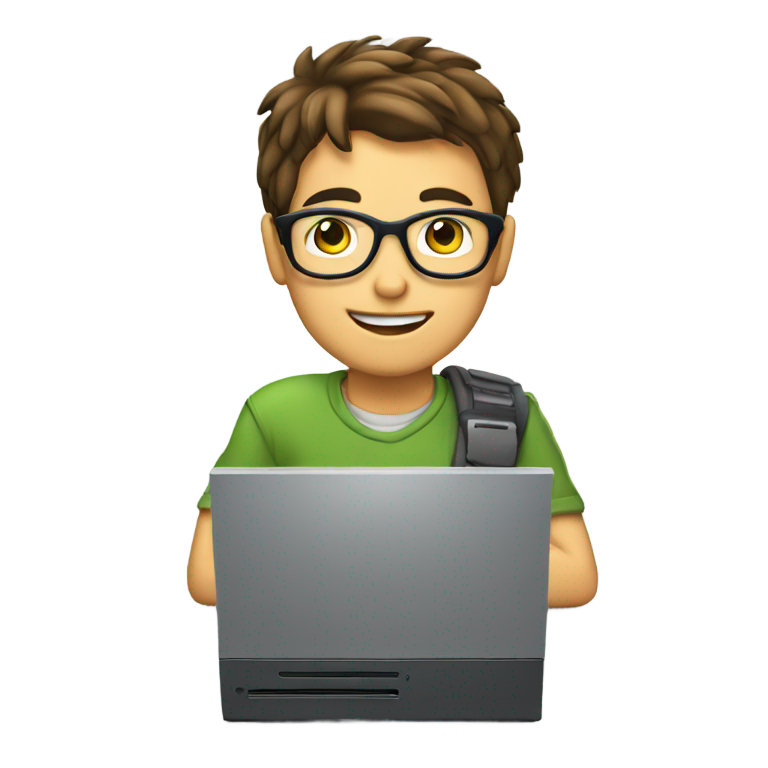 genmoji: Geek boy using a computer.
