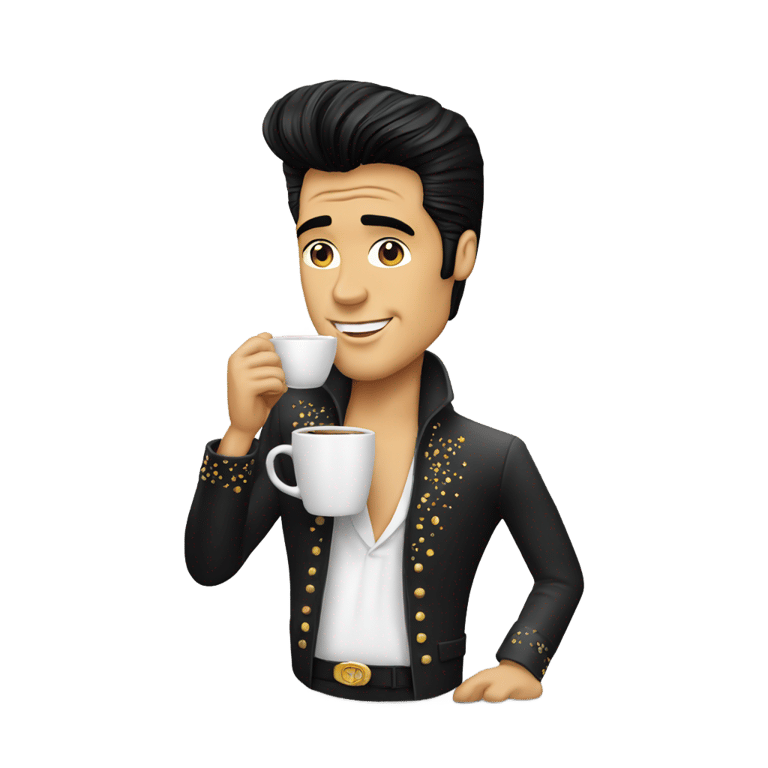 genmoji: Elvis Presley drinking  coffee