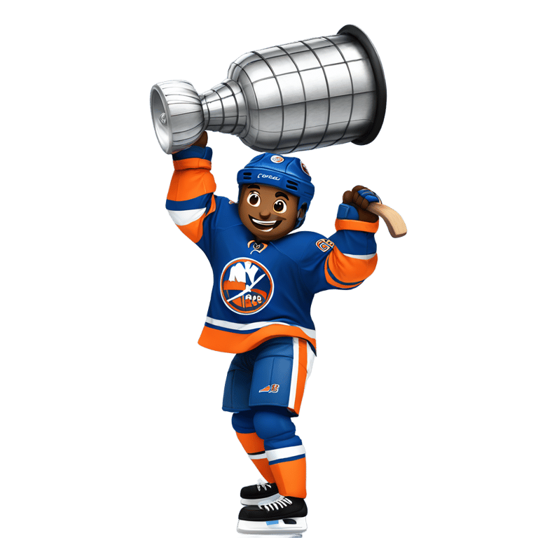 genmoji : New York islanders player lifting up a Stanley cup