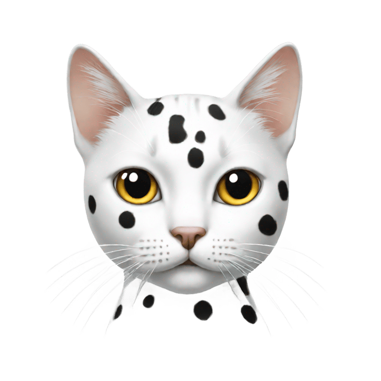 genmoji: White cat with black spots on head like bowlcut hair