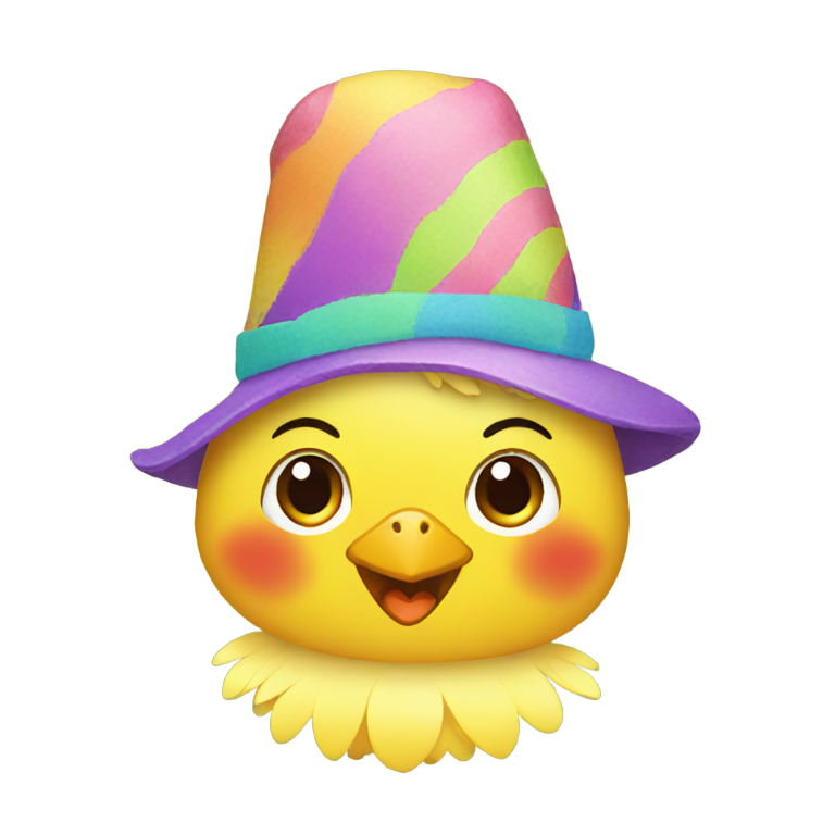 genmoji : chick with colorful hat.