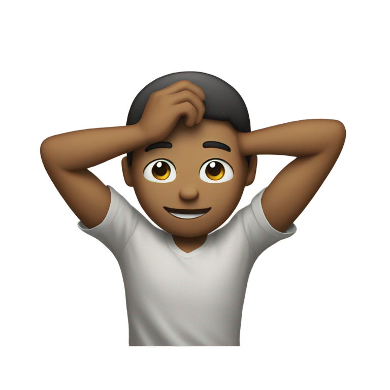 genmoji: Male emoji dabbing, head down in right armpit, left arm straight up, right arm bent over face