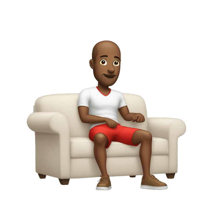 genmoji: white man in red shorts sit on couch