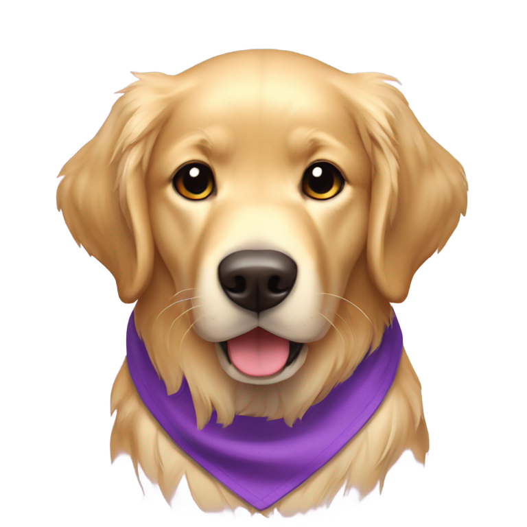 genmoji: colère golden retriever couleur crème portant un bandana violet animé
