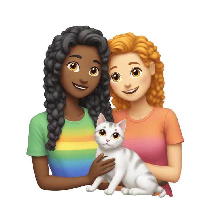 genmoji: lesbians in love with a cat and a rainbow