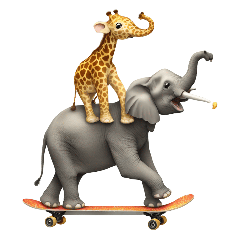 genmoji: Elephant skateboarding on a giraffe's neck