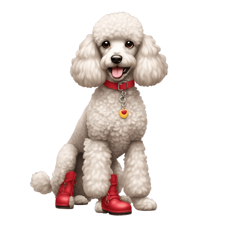 genmoji: poodle with red boots on its paws