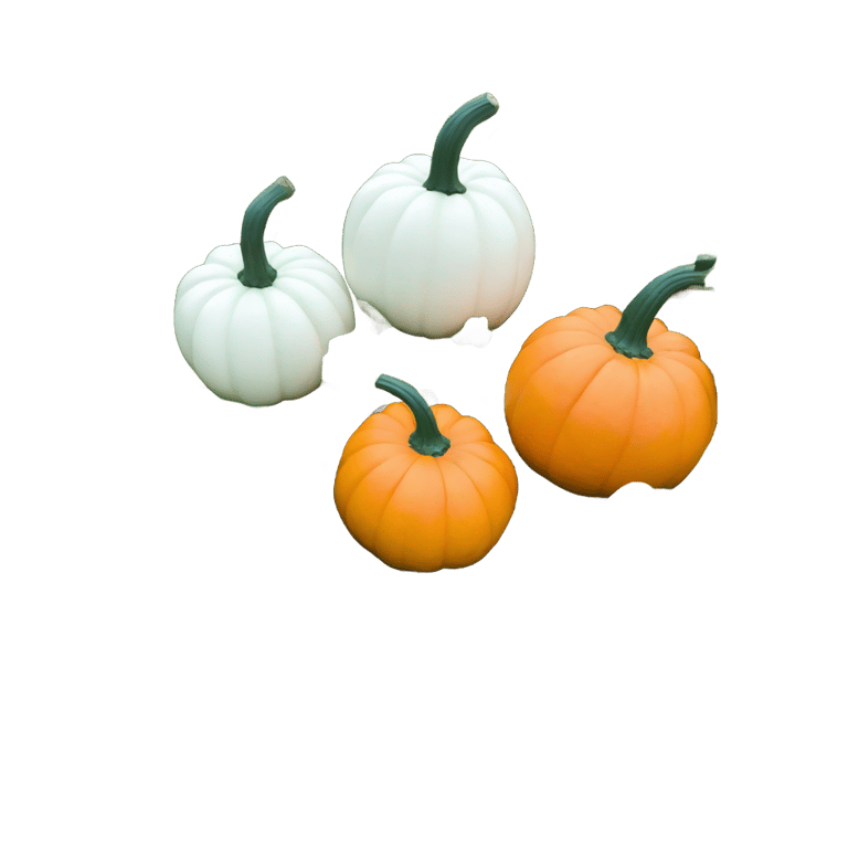 genmoji: An orange pumpkin, a white pumpkin and a green pumpkin. Planted in the garden.