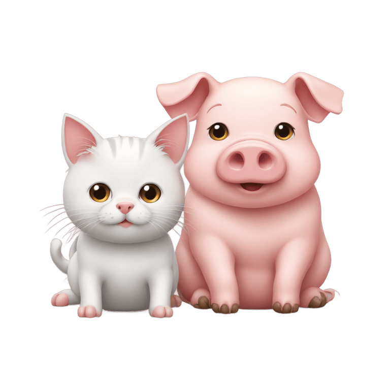 genmoji: one pig and one cat sit together