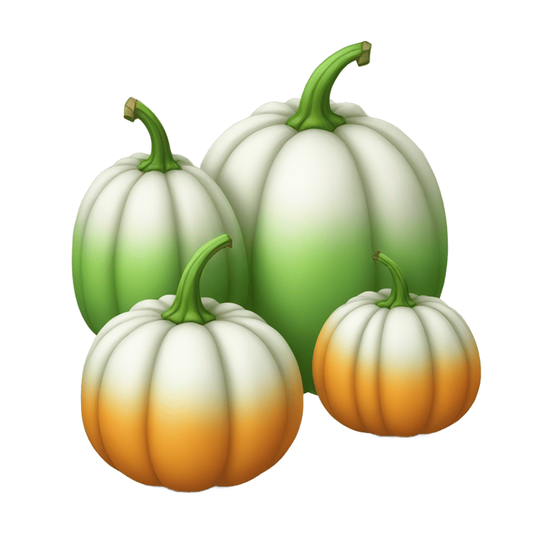 genmoji: Three pumpkins in white, orange and green