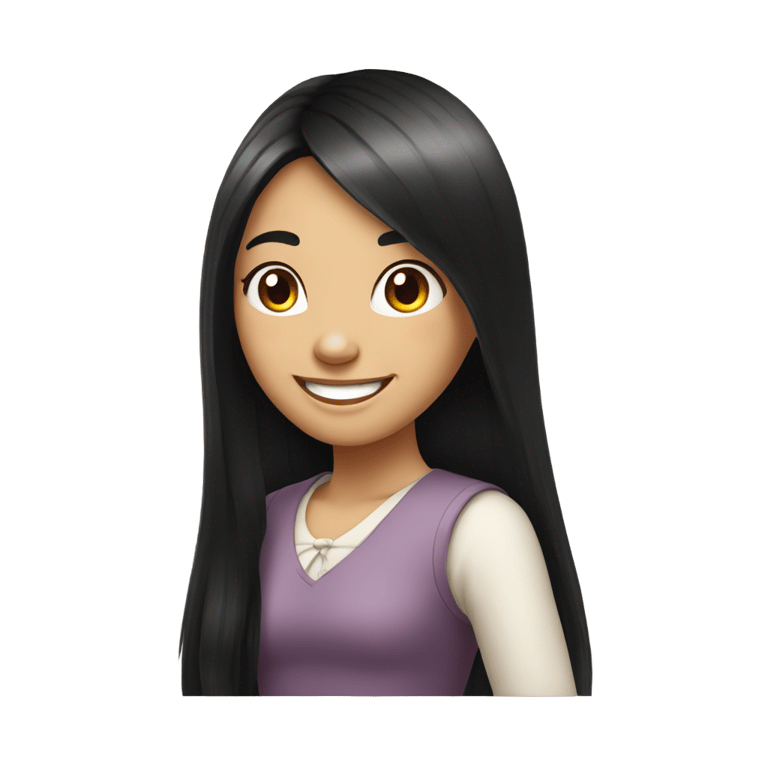 genmoji: a girl with strait long black hair and a big cheery smile