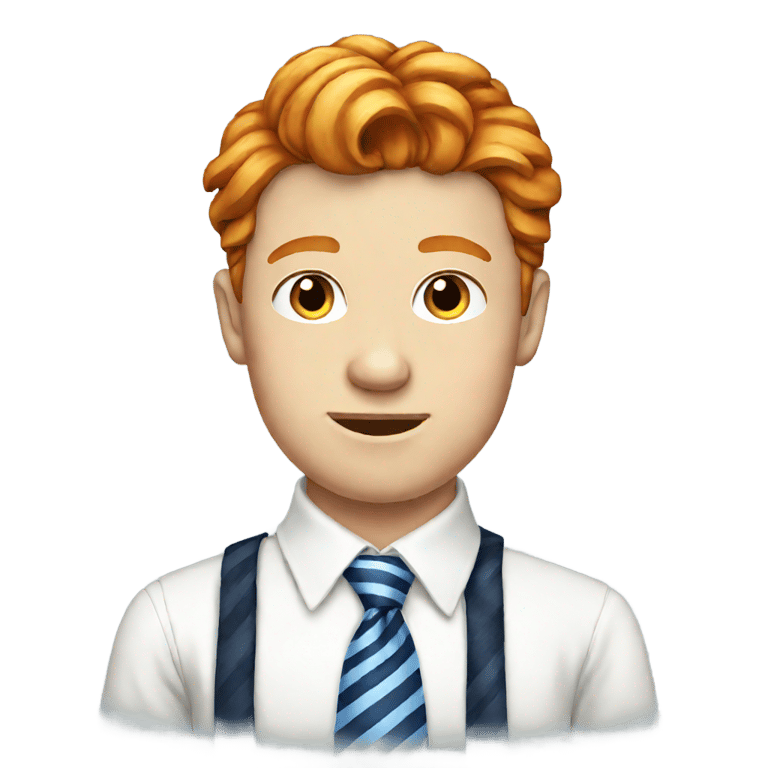 genmoji: Ginger british teen guy with a blue striped tie white shirt and hair with a side part