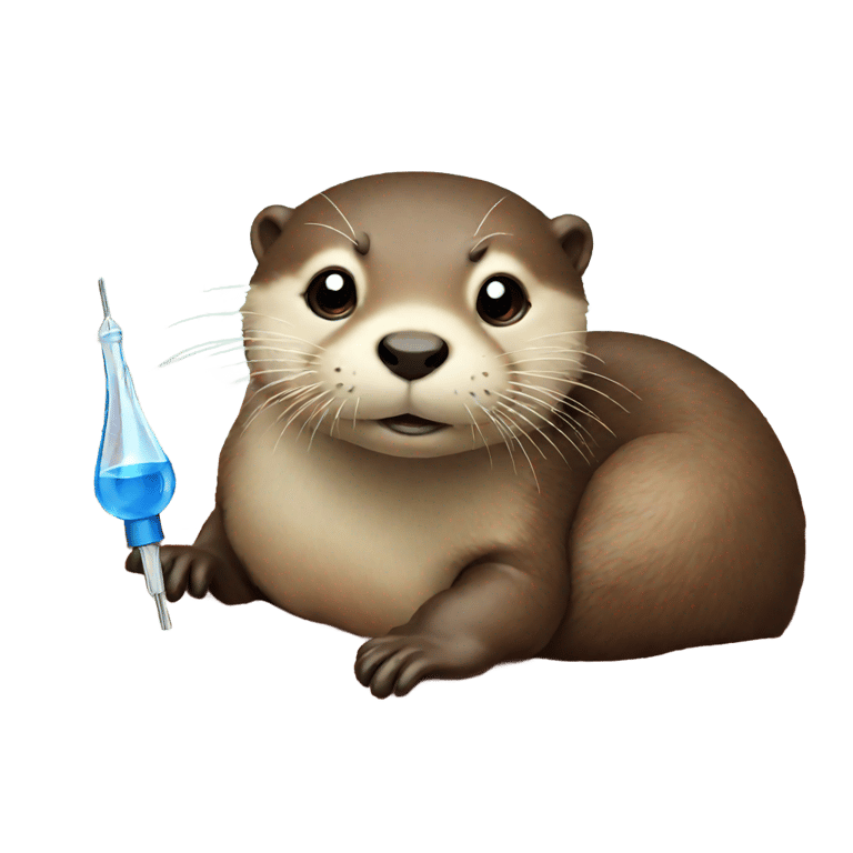 genmoji : A small otter lying on a blanket, with a a thermometer placed near its snout