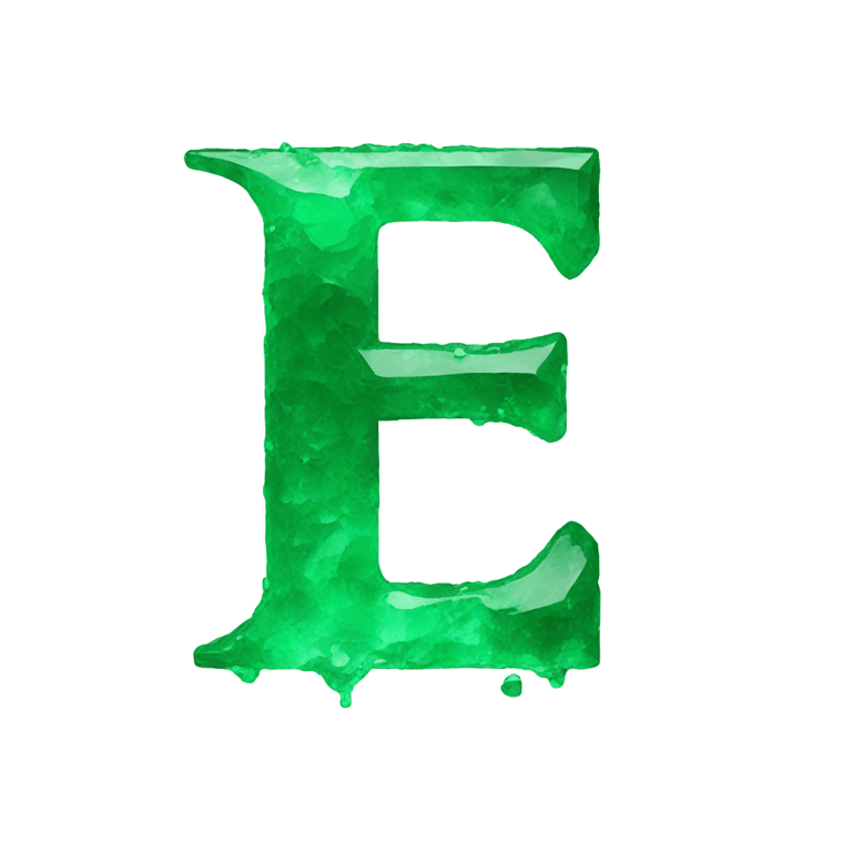 genmoji: Letter e made out of emerald paint