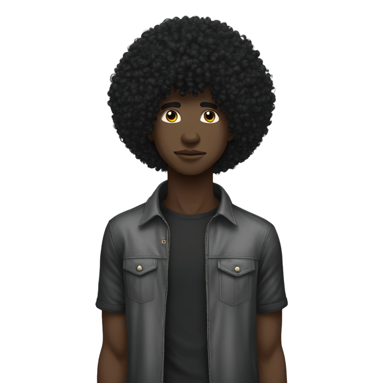 genmoji: dark skin, black mullet afro curly Man Bowing, street wear style, twink, intricate face