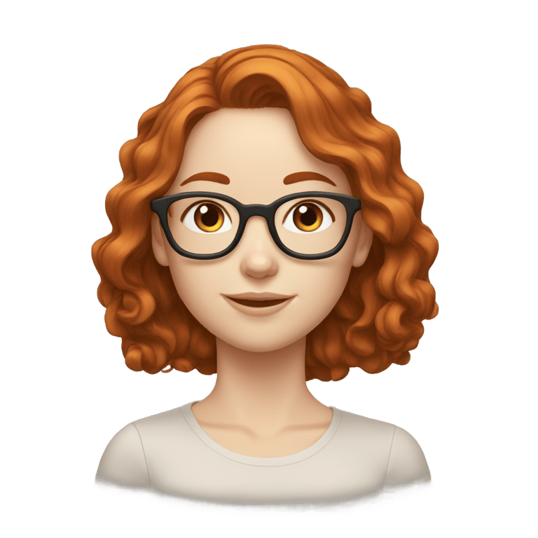 genmoji: A girl with pale skin, wavy shoulder length auburn hair, and glasses