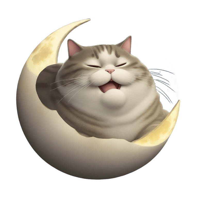 genmoji: Fat cat eating the moon with a nose that is long