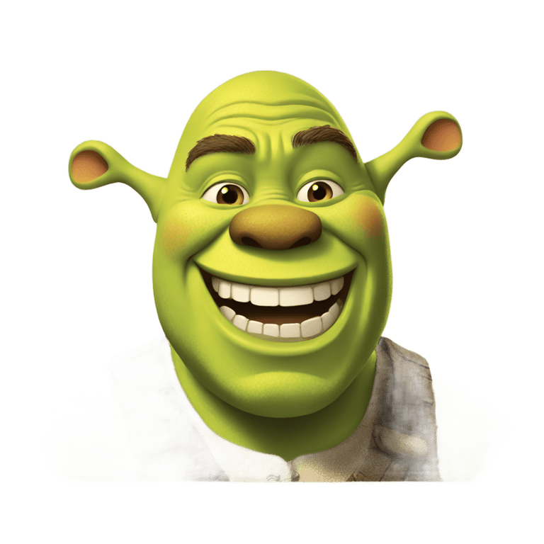 genmoji: Shrek pointing and laughing