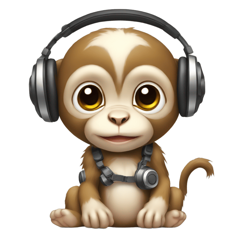 genmoji: baby monkey wearing wired headphones