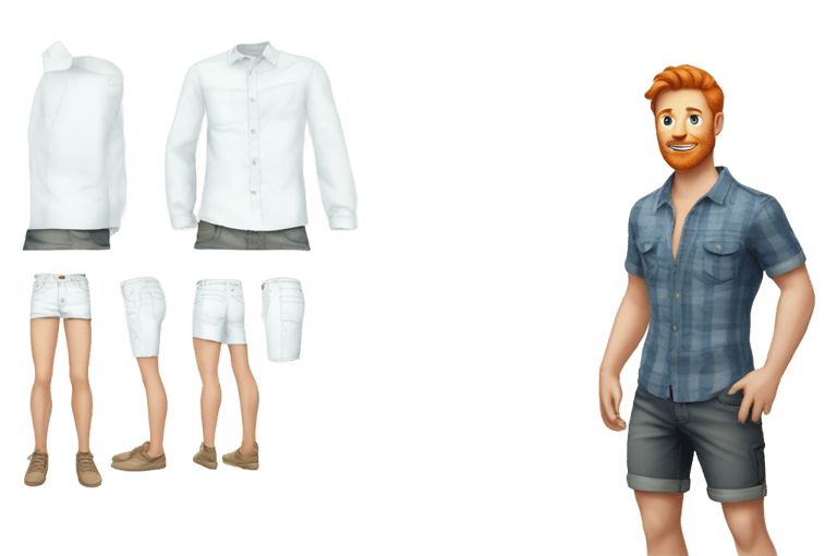 genmoji : Homme à la barbe rousse portant un short avec chemise, âgé de 37 ans.