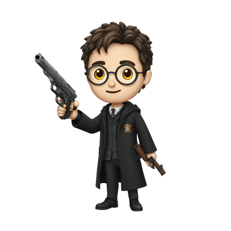 genmoji: harry potter with a gun