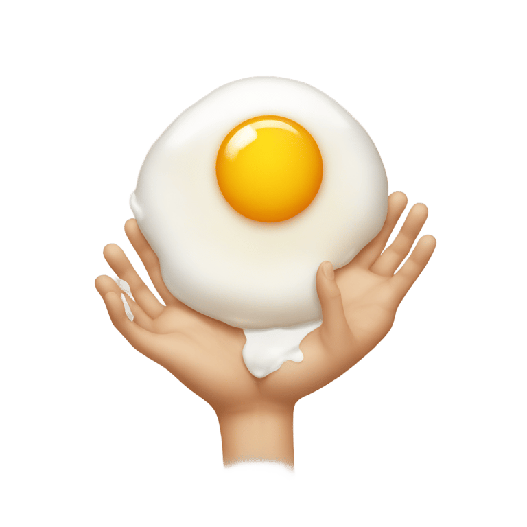 genmoji: fried egg holding hands up