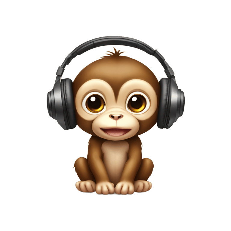 genmoji: adorable baby monkey wearing wired headphones