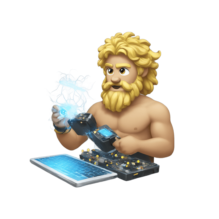 genmoji: zeus playing with electronics