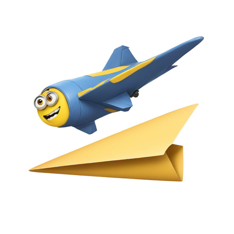 genmoji: minion flies on a paper plane