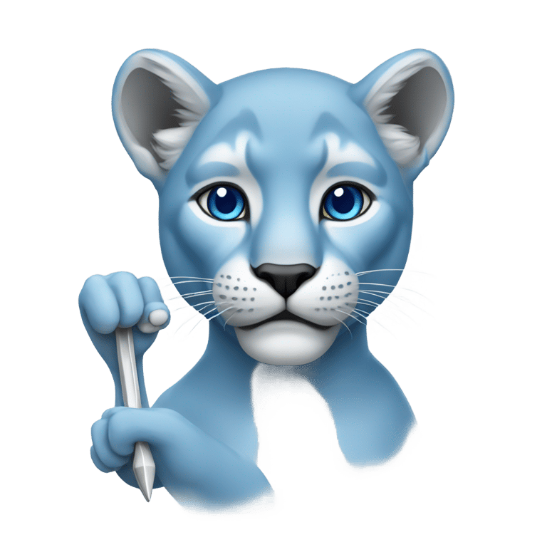 genmoji: a blue cougar holding a pointer