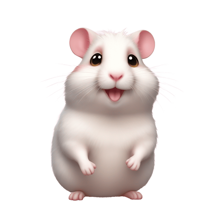 genmoji : Hamphrey is an anthropomorphic hamster with light pink fur and rosy cheeks. His eyes are big and bright, and he has a friendly smile. Hamphrey wears a white shirt with colored polka dots