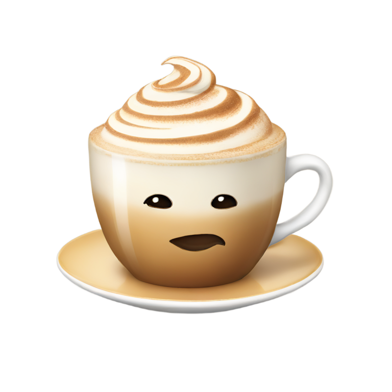 genmoji: A cappuccino latte with face dressed up in tutu