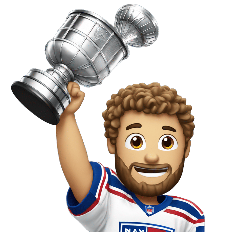 genmoji：New York Rangers player lifting up a Stanley cup