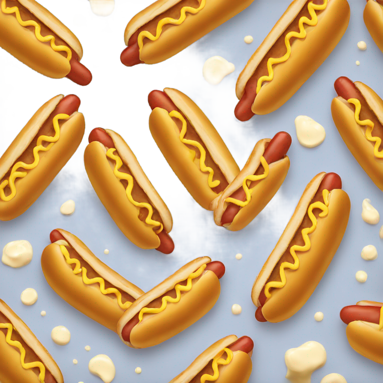 絵文字：黄色の絵文字がホットドッグを白いソースで食べる