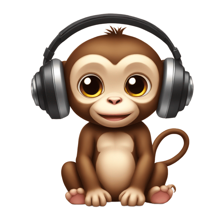 genmoji: adorable baby monkey listening to wired headphones