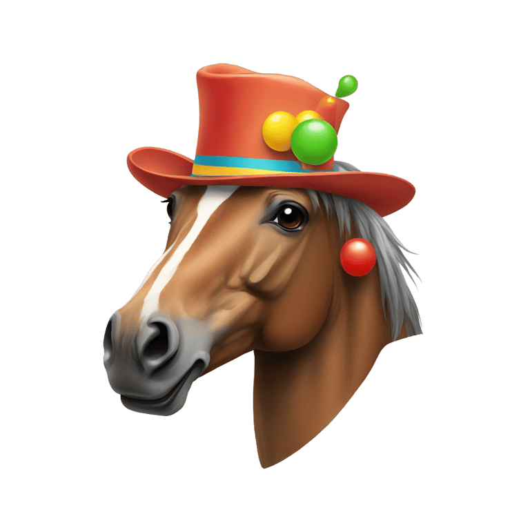 genmoji: A horse with a clown nose and a hat