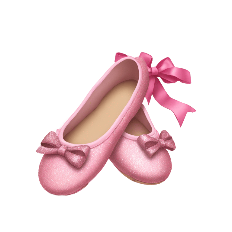 genmoji: Light pink ballet shoes with a dark pink top decorated with silver glitter and a pink bow