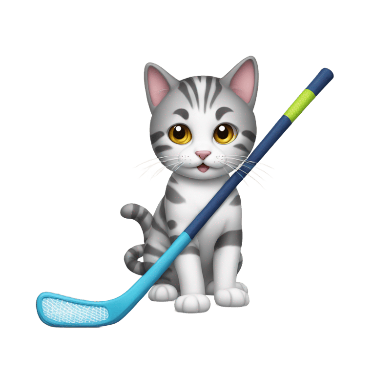 genmoji: a cat with a hockey stick