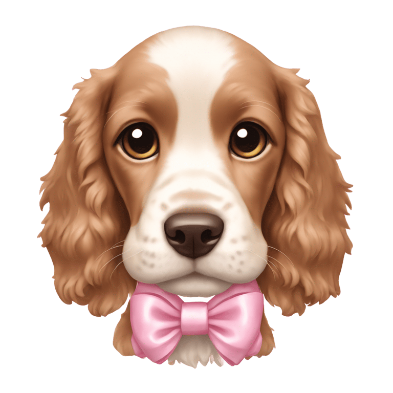 genmoji : English Cocker Spaniel puppy with a light pink bow