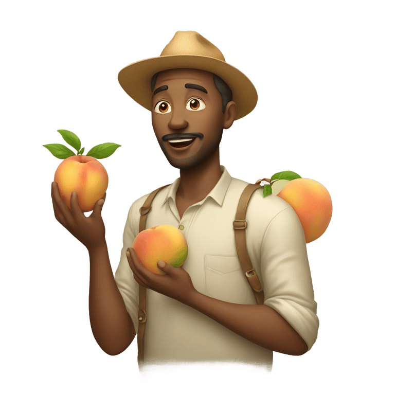 genmoji: Man holding Peach oozing nectar