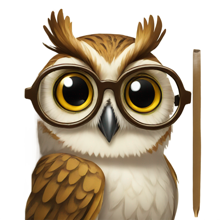 genmoji: Smiley face Owl with glasses looking up from behind a book