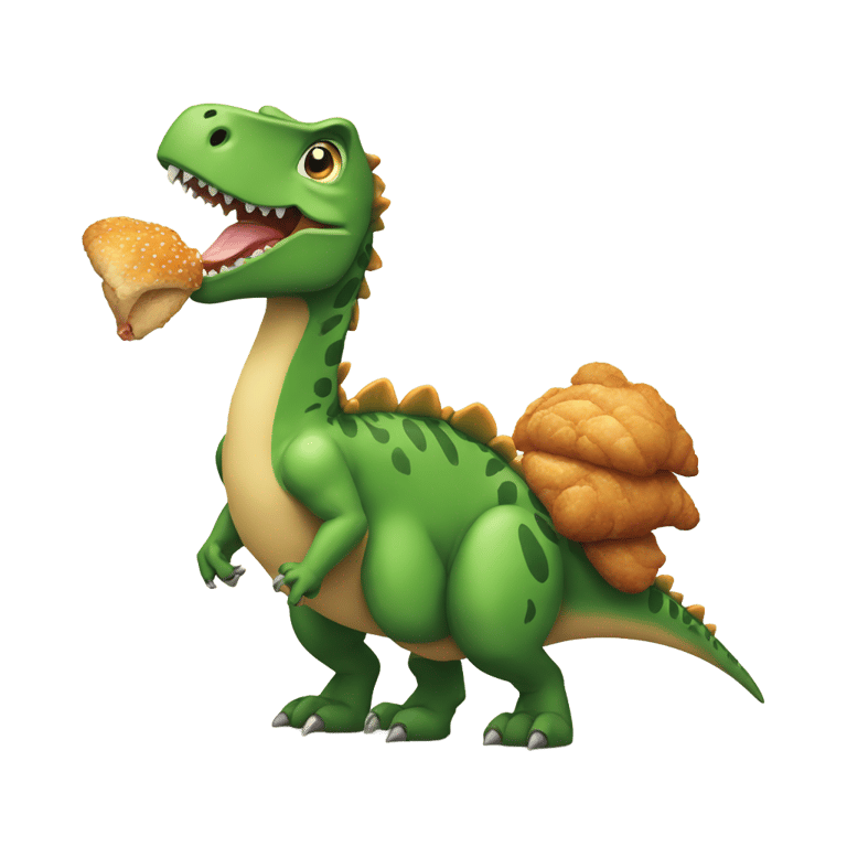 genmoji: A dinasaur eating chicken